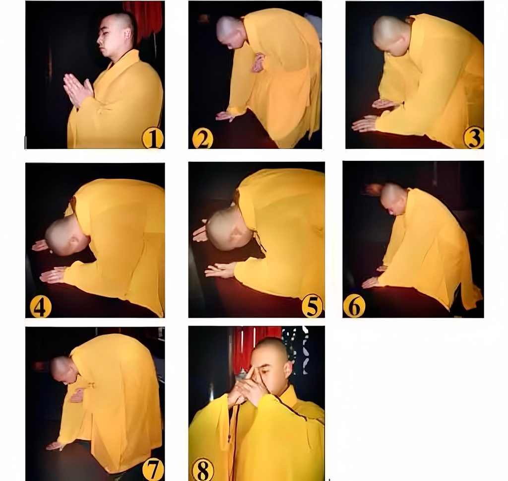 荃灣地藏殿-地藏菩薩古廟寺廟-跪拜下行三個大禮-佛教跪拜步驟